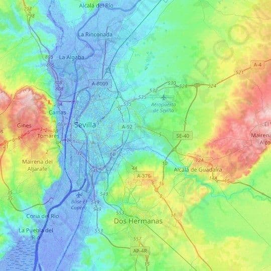 セビリア標高マップ
