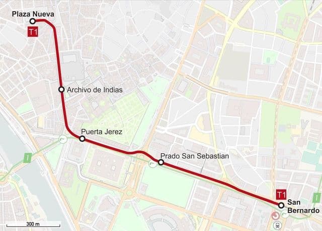 セビリア市電の駅の地図