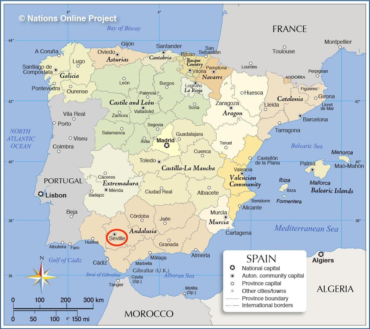 スペインの地図上のセビリア